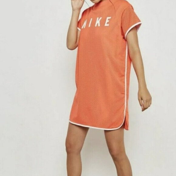 Nike Sportswear Mesh Orange Rush Coral Dress Size S - Picture 2 of 6